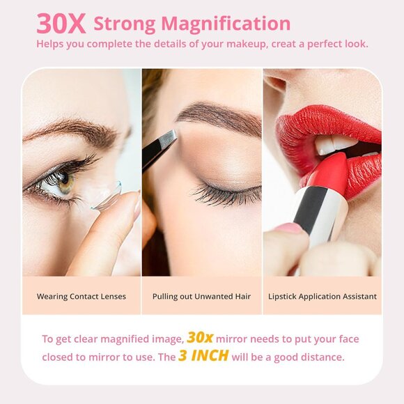 Led Lighted Folding Small Mirror with 3 Color Light, Large 4.8'' Rechargeable - Picture 6 of 16